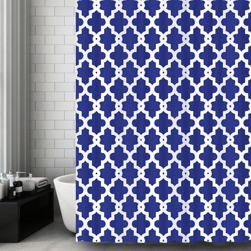 HJLIAN Rideau de douche en fibre de polyester 180 x 180 cm, motif geometrique, avec crochet (bleu fonce)