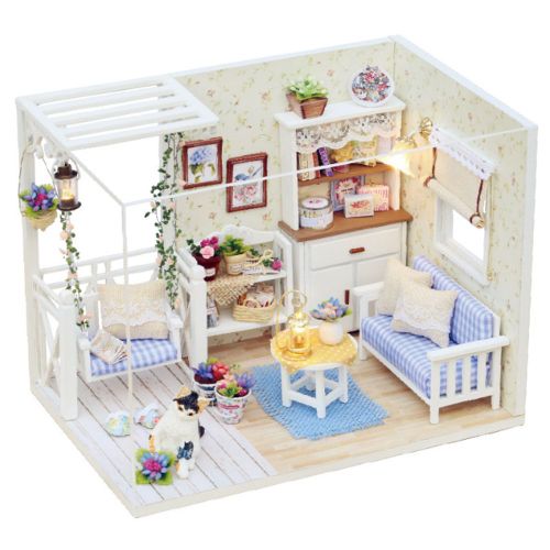 HJLIAN Maison de poupee miniature a monter soi-meme, kit de jouets avec eclairage LED, cadeau ideal