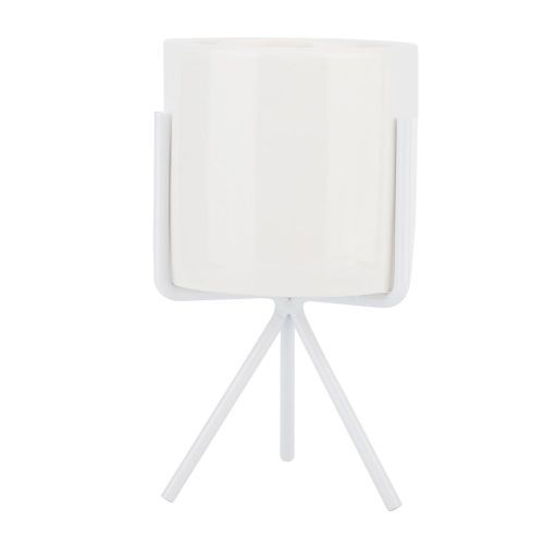HJLIAN Pot de fleurs en ceramique avec support en metal, decoration de bureau (L, blanc, 40 x 20 cm)