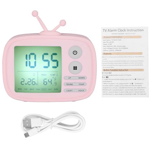 HJLIAN Reveil electronique retro creatif et intelligent avec veilleuse, ideal pour la table de chevet ou comme reveil (rose)
