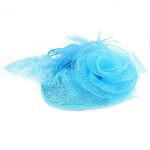 Hjlian Elegant Chapeau De Mariage En Plumes D'autruche Pour Femme, Decoration De Fete (Bleu Clair)