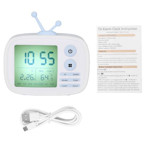 HJLIAN Reveil electronique retro creatif et intelligent avec veilleuse, ideal pour la table de chevet ou comme reveil (blanc)