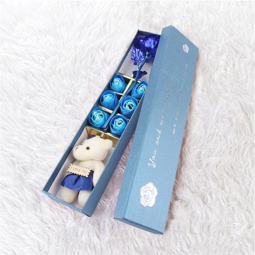 HJLIAN Rose plaquee or 24 carats + ours en peluche, cadeau romantique pour la Saint-Valentin avec boite (bleu)