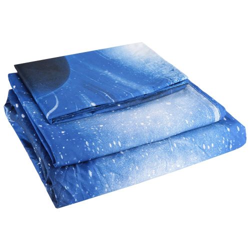 Hjlian Parure De Lit 3 Pieces/4 Pieces Avec Drap-Housse, Taie D'oreiller Et Taie D'oreiller, Imprime Ciel En 3d (Plein)