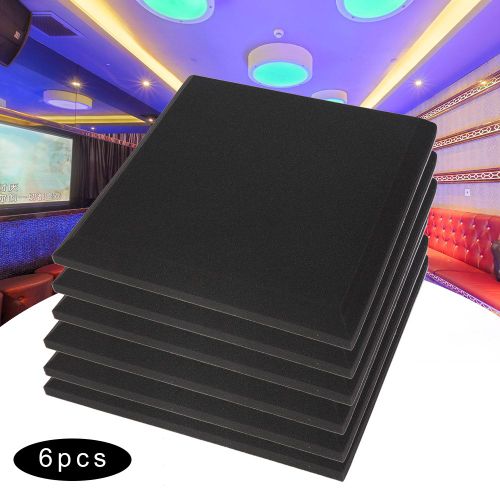 HJLIAN Lot de 6 panneaux acoustiques en mousse de coton insonorisante pour studio, 50 x 50 x 5 cm (noir)