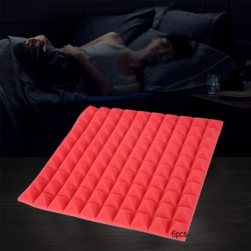 HJLIAN Lot de 6 panneaux acoustiques en mousse pyramidale 50 x 50 x 5 cm pour studio (rouge)