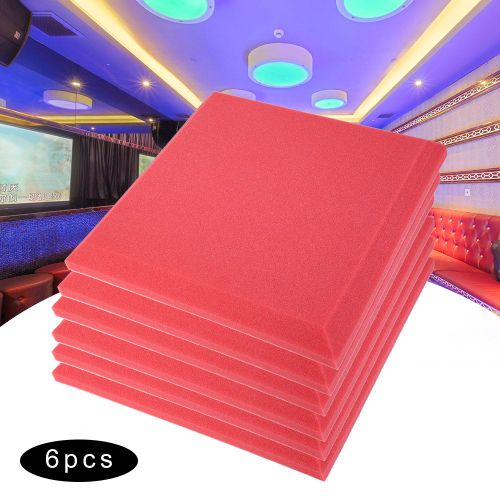 HJLIAN Lot de 6 panneaux acoustiques en mousse de coton insonorisante pour studio, 50 x 50 x 5 cm (rouge)