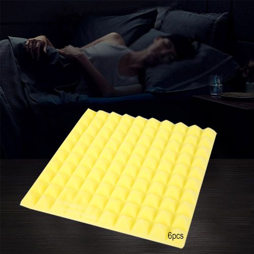 HJLIAN Lot de 6 panneaux acoustiques en mousse pyramidale 50 x 50 x 5 cm pour studio (jaune)