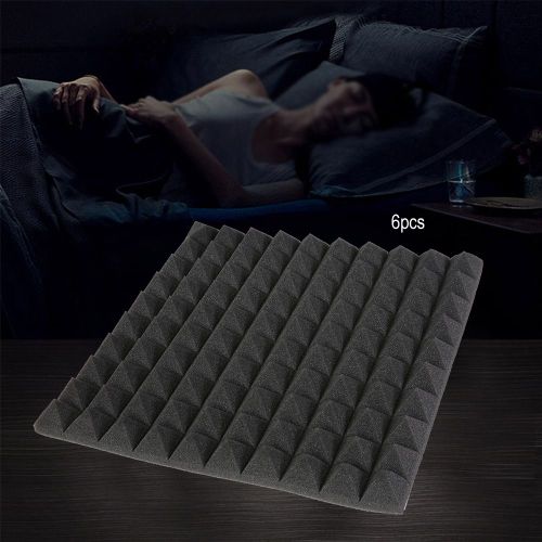 HJLIAN Lot de 6 panneaux acoustiques en mousse pyramidale, 50 x 50 x 5 cm, pour studio, insonorisation (noir)