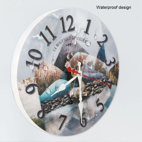 HJLIAN Horloge murale electrique retro en metal, horloge ronde autocollante, decoration de chambre a coucher (Z-0018)