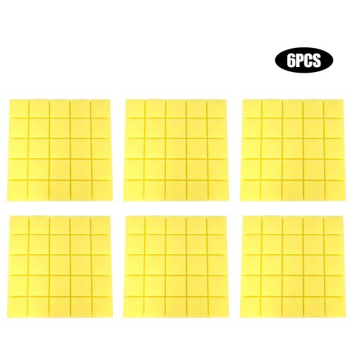 HJLIAN Lot de 6 panneaux acoustiques en mousse de coton insonorisante a carreaux, 50 x 50 x 5 cm, jaune