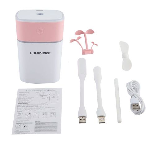 HJLIAN Humidificateur diffuseur USB 4 en 1 pour la maison, le bureau, mini purificateur d'air, batterie externe mobile (rose)