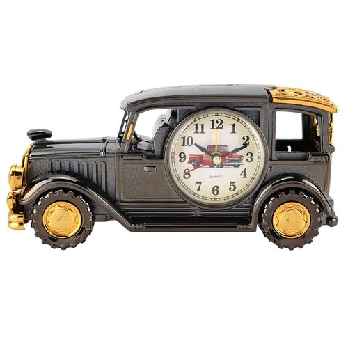 HJLIAN Reveil de bureau multifonction, reveil de voiture classique vintage, cadeau (noir et or)