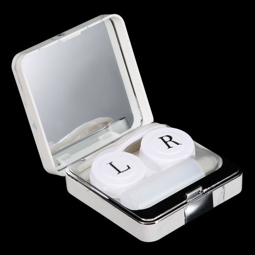 Hjlian Etui A Lentilles De Contact Carre En Marbre Avec Couvercle Pour Voyage (Argent) 