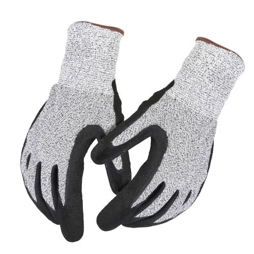HJLIAN 1 paire de gants de securite anti-coupures, antiderapants, resistants aux coups de couteau, pour le jardinage et la cuisine (L cafe)