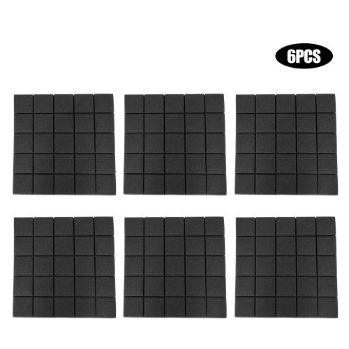 HJLIAN Lot de 6 panneaux acoustiques en mousse de coton insonorisante a carreaux, 50 x 50 x 5 cm, noir