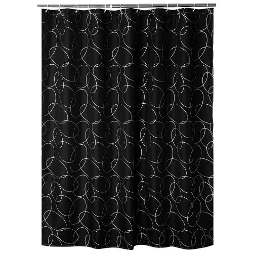 HJLIAN Rideau de douche impermeable a motif mural noir avec crochets de suspension #2