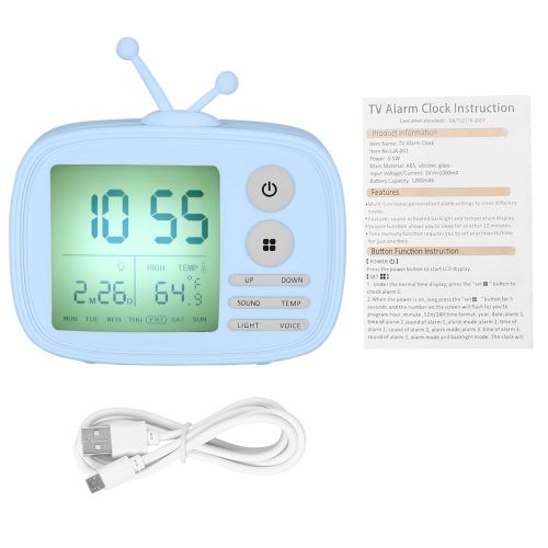 HJLIAN Reveil electronique retro creatif et intelligent avec veilleuse, ideal pour la table de chevet ou comme reveil (bleu)