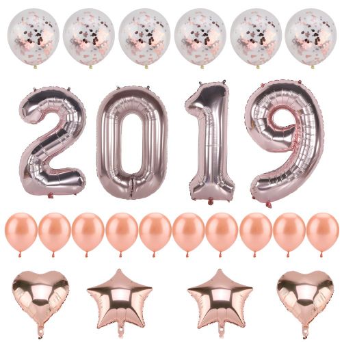 HJLIAN Ensemble de ballons numero 2019 de 40 pouces pour decoration de fete de Noel et du Nouvel An (or rose)
