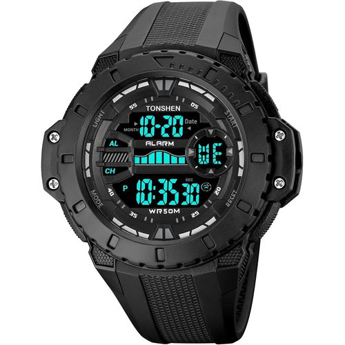 Eryi-Multifonctionnel Montre Pour Homme Led Digital Alarma Chronomètre Date 50m Etanche Électronique Outdoor Militaire Montre Bracelet Plastique Caisse Et Caoutchouc Ruban