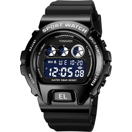 Eryi-Sport Montre Homme Digitale 50m Etanche Outdoor Militaires Électronique Chronomètre Date Plastique Caisse Et Caoutchouc Ruban Montres Bracelet