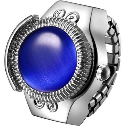 Eryi-Bague Montre Femme Homme: Montre Bague Doigt Extensible Elastique Pierre Oeil De Chat Acier Inoxydable Analogique Quartz Etanche 1atm Cadran Rond - Cadeau Femme Homme Anniversaire