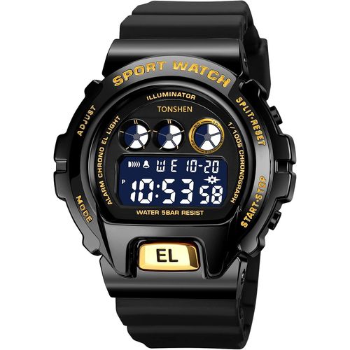 Eryi-Sport Montre Homme Digitale 50m Etanche Outdoor Militaires Électronique Chronomètre Date Plastique Caisse Et Caoutchouc Ruban Montres Bracelet