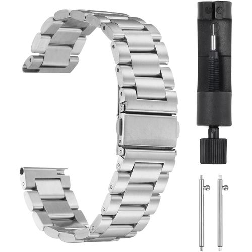 Eryi-Bracelets De Montre En Acier Inoxydable 20mm Avec Fermoir Papillon À Dégagement Rapide, Chaîne En Acier Solide, Compatible Avec Les Montres Intelligentes, Ton Argent