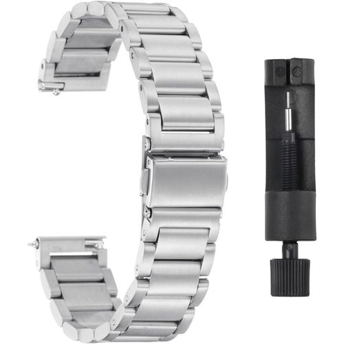 Eryi-Bracelets De Montre En Acier Inoxydable 16mm Placage De Métal Fermoir Papillon À Dégagement Rapide, Chaîne En Acier Massif De Remplacement Avec Adaptateur, Ton Argenté