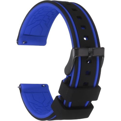 Eryi-Bracelets Montre Silicone 24mm Largeur Bracelets Montre Caoutchouc Doux À Libération Rapide Avec Boucle Noire Mate Pour Hommes Femmes, Noir Bleu