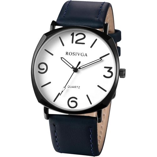Eryi-Montre Homme Bracelet Cuir: Montre Analogique Quartz Avec Gros Cadran À Chiffres Arabes Facile À Lire Et Bracelet Ajustable Simple Moderne - -Cadeau Homme Anniversaire Fêtes Des Pères