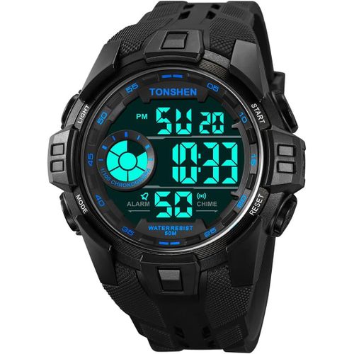Eryi-Montre Homme Led Électronique Digital Alarma Chronomètre Date 50m Etanche Outdoor Militaire Multifonctionnel Plastique Et Caoutchouc Montre Bracelet