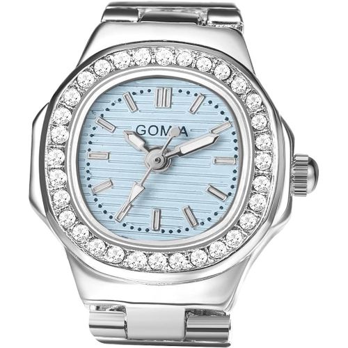 Eryi-Bague Montre Fantaisie,Montre Bague Femme Homme Doigt Quartz Ajustable,Bague Montre Etanche 1atm,Cadran Rond Avec Strass,Cadeau Pour Femme Et Homme