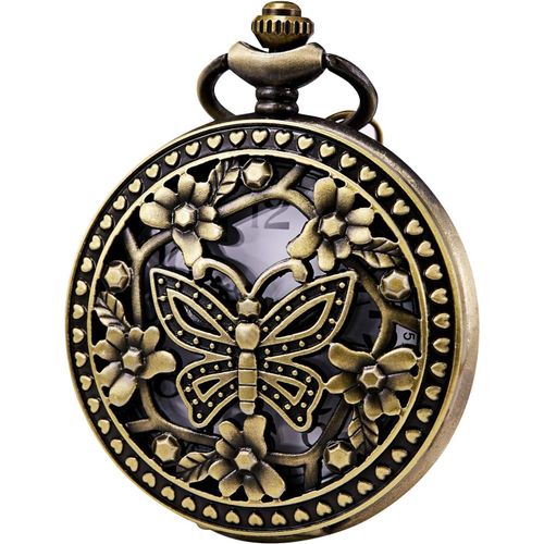 Eryi-Montre Gousset À Quartz Vintage Steampunk Motif Papillon Pour Homme Et Femme, Papillon