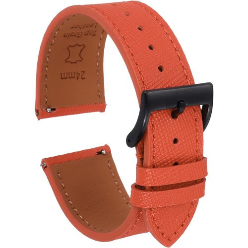 Eryi-Bracelet De Montre En Cuir Véritable 24mm Avec Boucle En Acier Inoxydable Noir Pour Hommes Femmes, Orange
