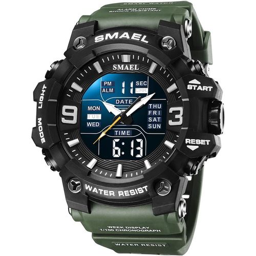 Eryi-Homme Outdoor Sport Digitale Etanche Montre Led Électronique Alarme Double Temps 12h/24h Analogique Quartz Militaires Plastique Caisse Montres Et Caoutchouc Ruban
