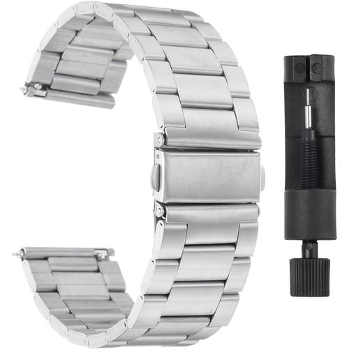 Eryi-Bracelets De Montre En Acier Inoxydable 22mm Placage De Métal Fermoir Papillon À Dégagement Rapide, Bande Chaîne, Remplacement Du Bracelet De Montre Avec Adaptateur, Ton Argenté
