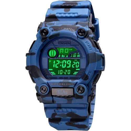 Eryi-Montre Homme Et Femme Digitale 50m Etanche Outdoor Militaires Électronique Chronomètre Date Plastique Caisse Et Caoutchouc Ruban Sport Montres Bracelet