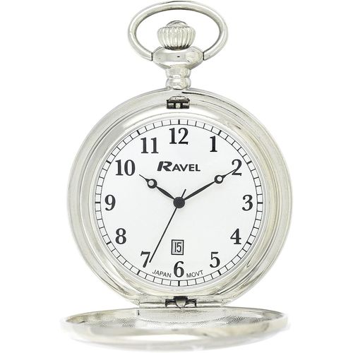 Eryi-- Montre De Poche « Savonnette » Calendrier Avec Chaîne En Acier Inoxydable - Ton Argenté