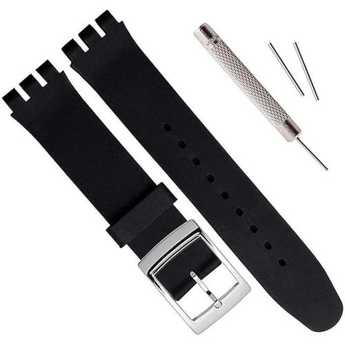 Eryi-Bracelet De Montre En Caoutchouc De Silicone Étanche Avec Boucle En Acier Inoxydable Plaqué Argent, Noir , 20mm, Sangle