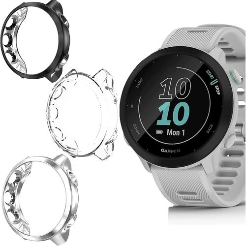 Eryi-Coque De Protection Ultra Fine En Tpu Pour Garmin Forerunner 55, Noir/Transparent/Argenté,