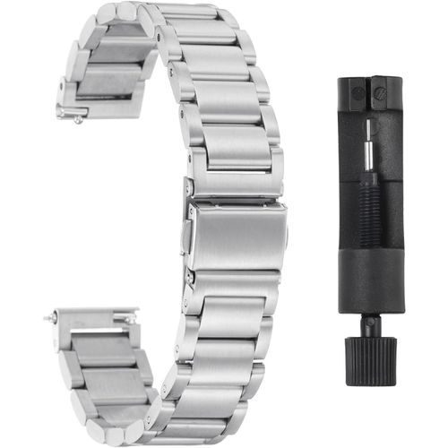 Eryi-Bracelets De Montre En Acier Inoxydable 14mm Placage De Métal Fermoir Papillon À Dégagement Rapide, Chaîne En Acier Massif De Remplacement Avec Adaptateur, Ton Argenté