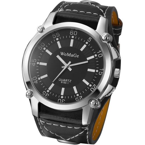 Eryi-Montres Pour Hommes Bracelet En Cuir Steampunk Montres : Punk Grand Cadran Numérique Montres À Quartz Analogique Hommes Large Bracelet En Cuir Montre Cadeaux Pour Hommes Rock Moto Noir,