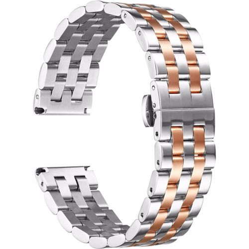 Eryi-Bracelets De Montres En Acier Inoxydable Avec Extrémité Droite Et Incurvée Bracelet Montre En Métal De Remplacement Pour Homme Et Femme 19mm Argent + Or Rose