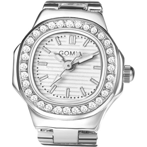 Eryi-Bague Montre Fantaisie,Montre Bague Femme Homme Doigt Quartz Ajustable,Bague Montre Etanche 1atm,Cadran Rond Avec Strass,Cadeau Pour Femme Et Homme