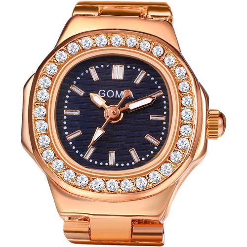 Eryi-Bague Montre Fantaisie,Montre Bague Femme Homme Doigt Quartz Ajustable,Bague Montre Etanche 1atm,Cadran Rond Avec Strass,Cadeau Pour Femme Et Homme