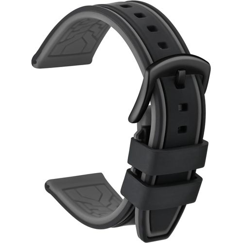 Eryi-Bracelet Montre Remplacer Silicone Bracelet Montre Bicolore - 20, 22, 24, 26mm Caoutchouc Montre Bracelet Avec Acier Inoxydable Boucle Noir