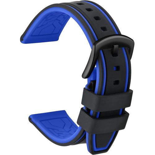 Eryi-Bracelet Montre Remplacer Silicone Bracelet Montre Bicolore - 20, 22, 24, 26mm Caoutchouc Montre Bracelet Avec Acier Inoxydable Boucle Noir