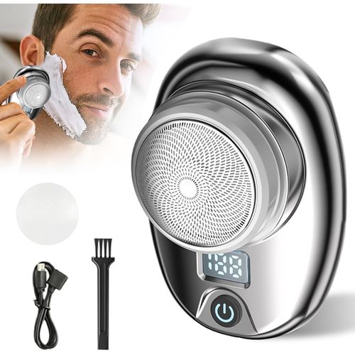 KALANKA-Mini rasoir électrique USB : rasoir portable pour homme avec indicateur d'énergie LED et brosse de nettoyage, rasoir rotatif Rasoir humide et sec rechargeable, cadeau homme