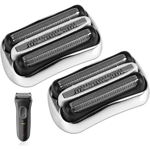 Kalanka-Lot De 2 32s Tete De Rasoir Braun Serie 3, Tête De Rechange Pour Rasoir Electrique A Barbe Pour Hommes Pour Series 3 300s 301s 310s 3020s 3030s 3040s 3080s, Argent